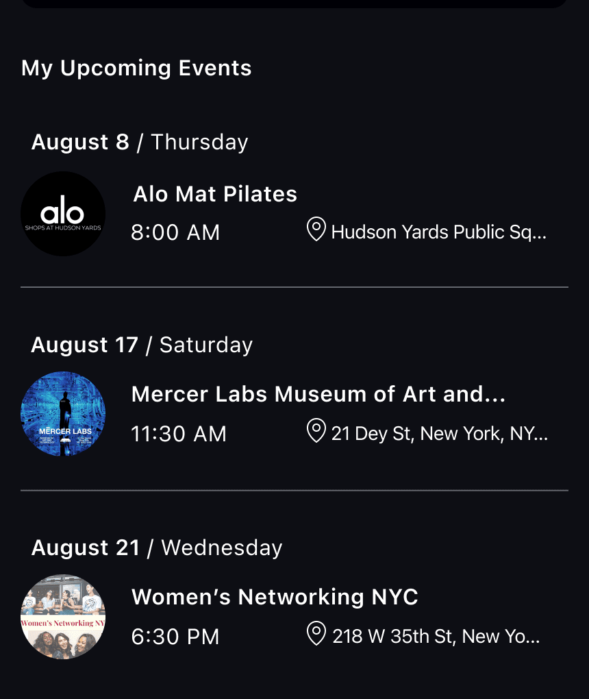 List-based events list