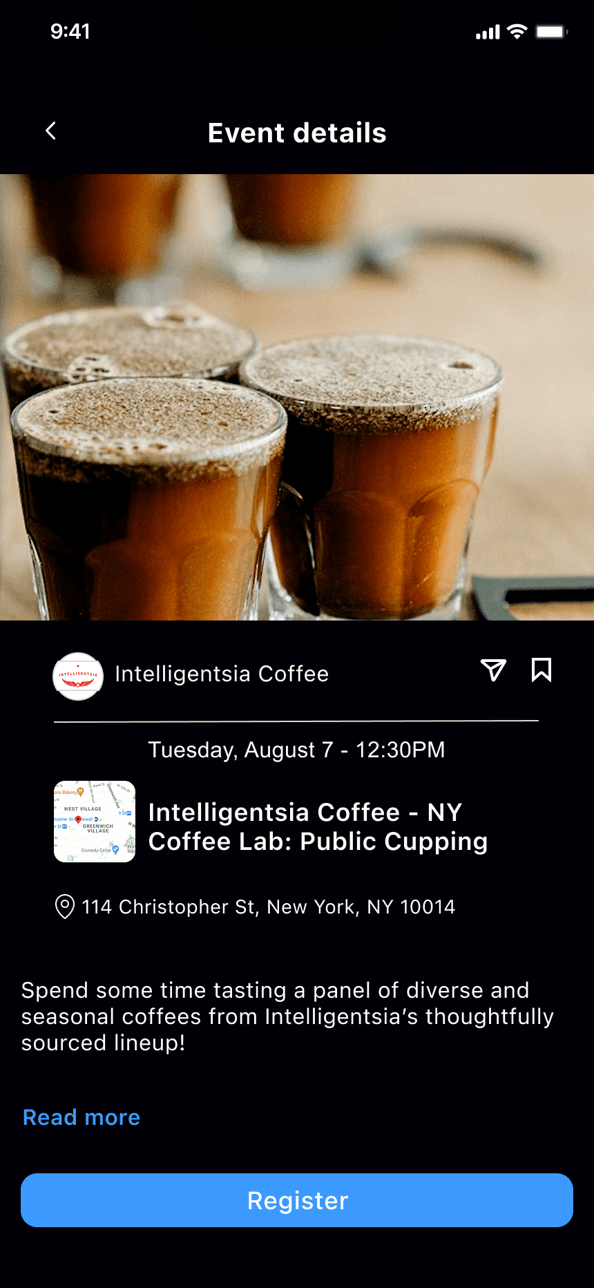 Event details with a simple map thumbnail