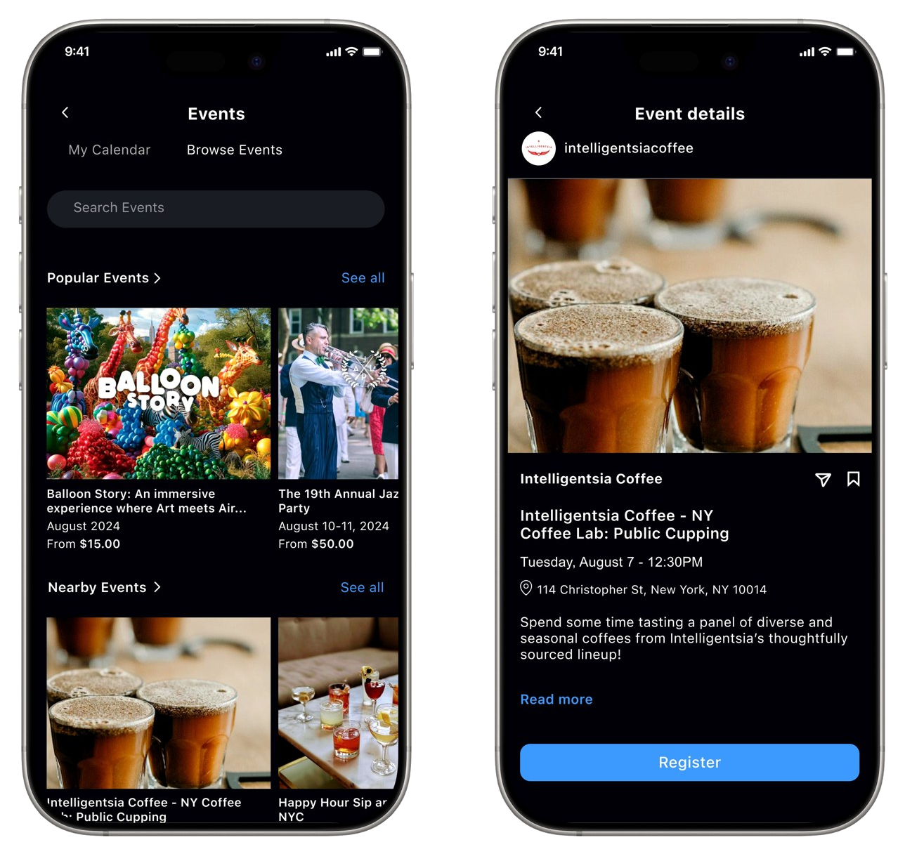 Instagram Events - feature concept shown on two phones