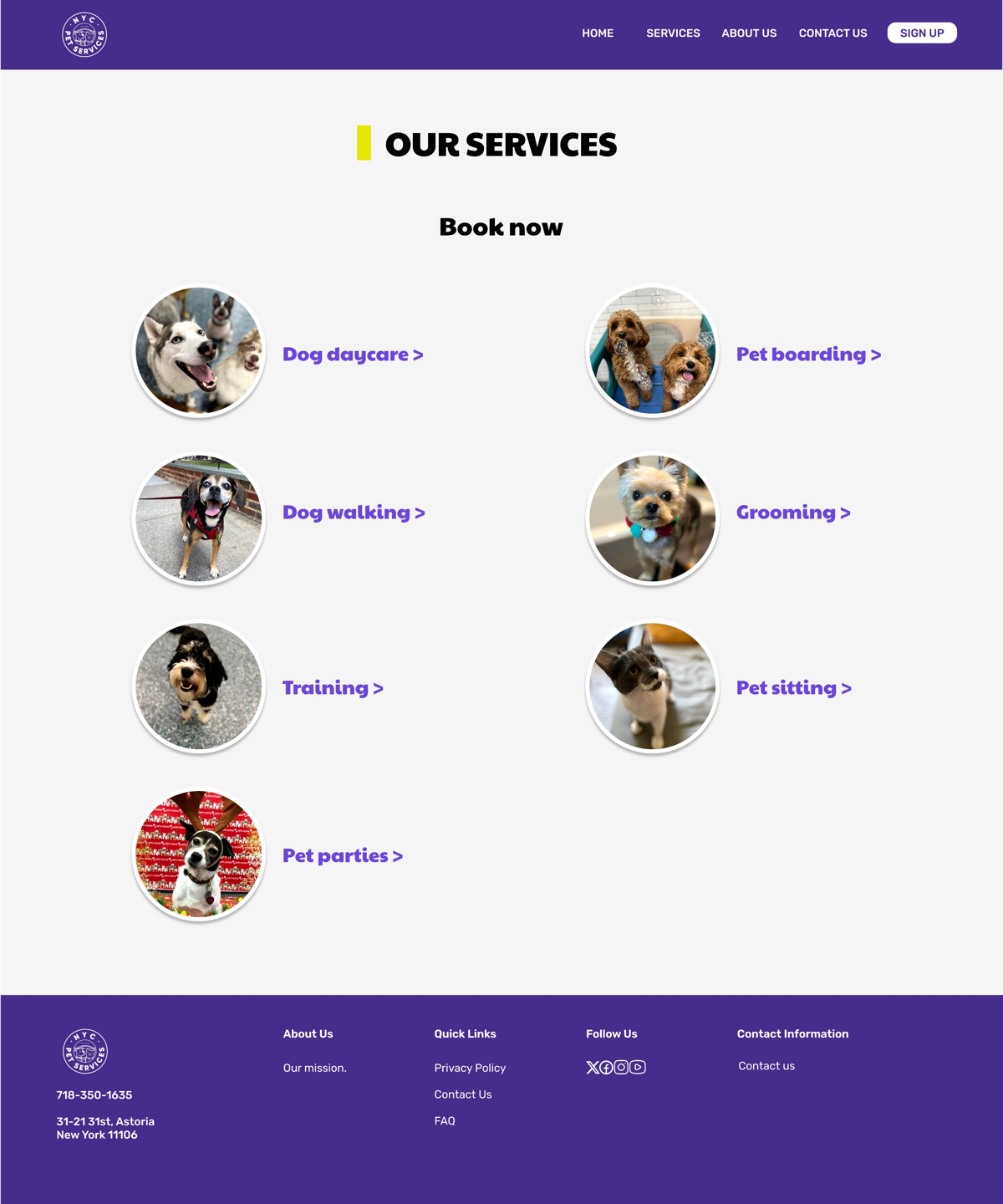 NYC Pet Services - redesigned services page