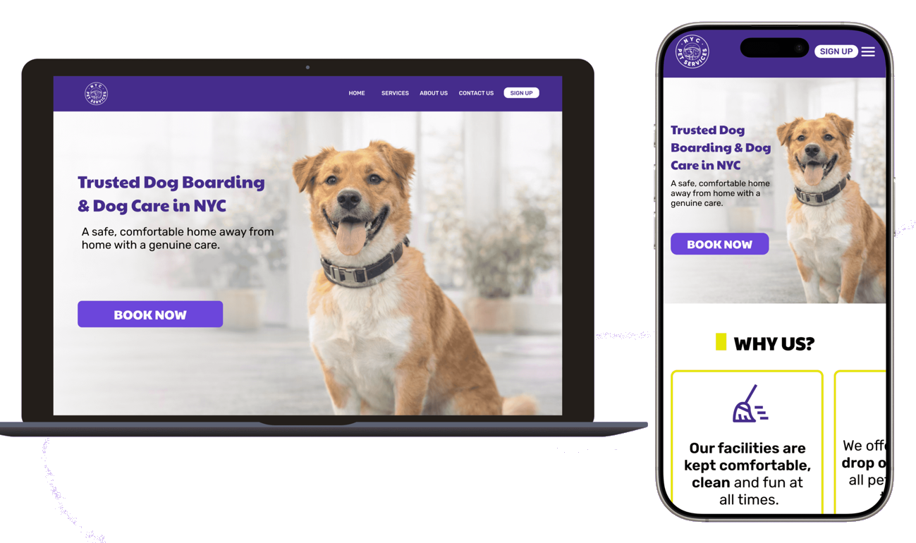 NYC Pet Services - responsive redesign shown on laptop and phone